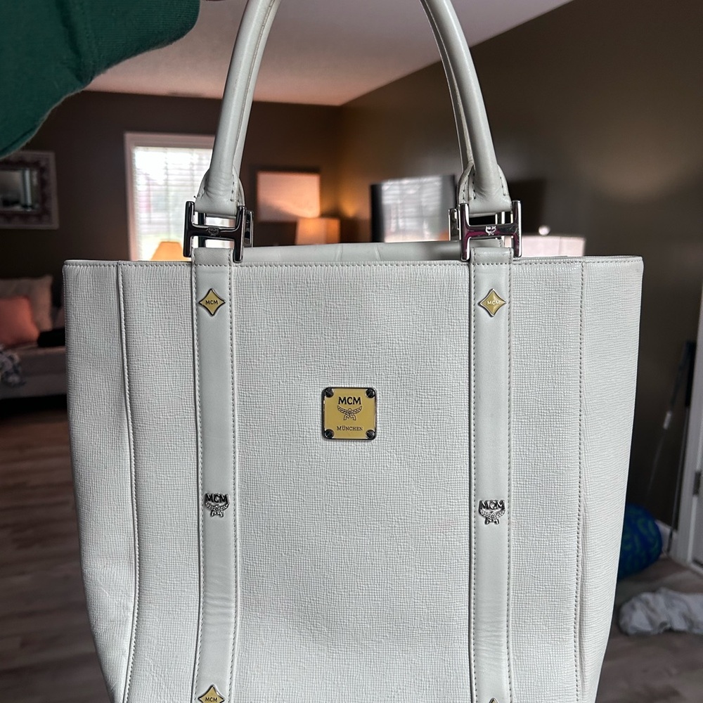 MCM Ivory Textured Tote Bag